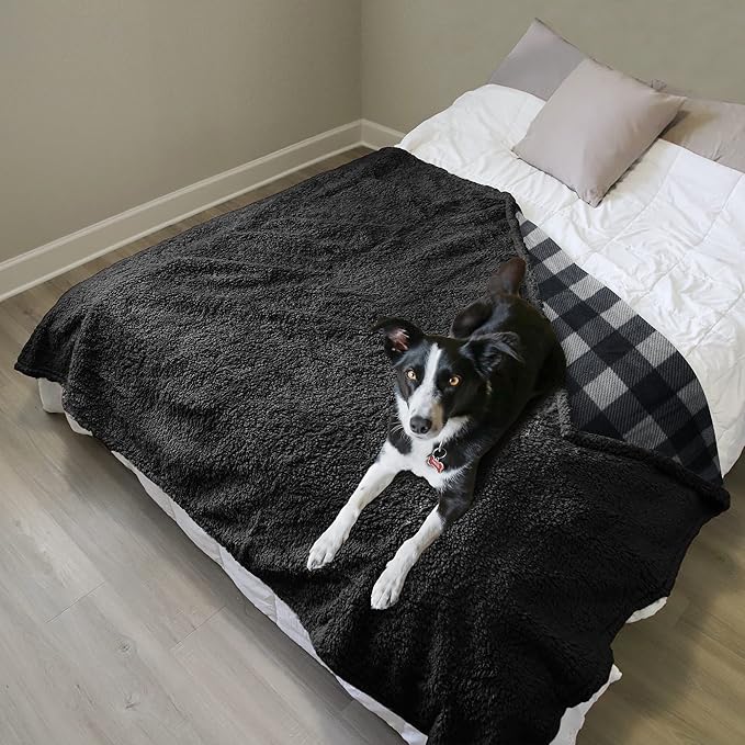 Catalonia Waterproof Bed Blanket, Washable Leakproof Bed Cover, Reversible Protector Blanket for Couch Sofa, Stain Proof Blanket Pad for Adults, 80X60 inches, Grey Plaid