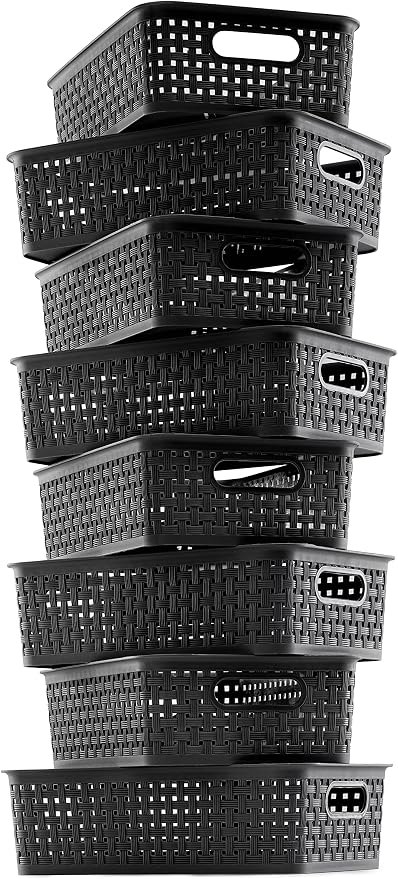 [ 8 Pack ] Plastic Storage Baskets, Small Pantry Organization and Storage Bins, Household Organizers for Laundry Room, Bathrooms, Kitchens, Cabinets, Countertops, Under Sink or Shelves, Black - Image 7
