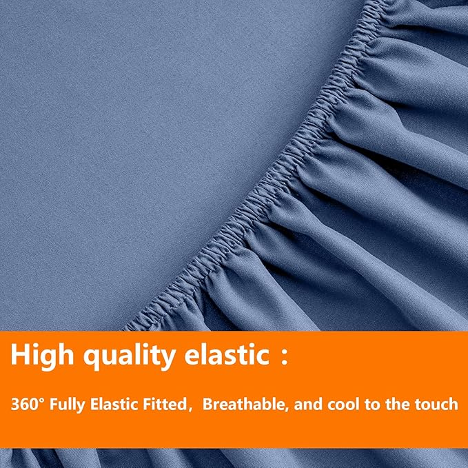 TAIMIT Slate Blue Queen Size Comforter Set - 7 Pieces, Bed in a Bag Bedding Sets with All Season Soft Quilted Warm Fluffy Reversible Comforter,Flat Sheet,Fitted Sheet,2 Pillow Shams,2 Pillowcases
