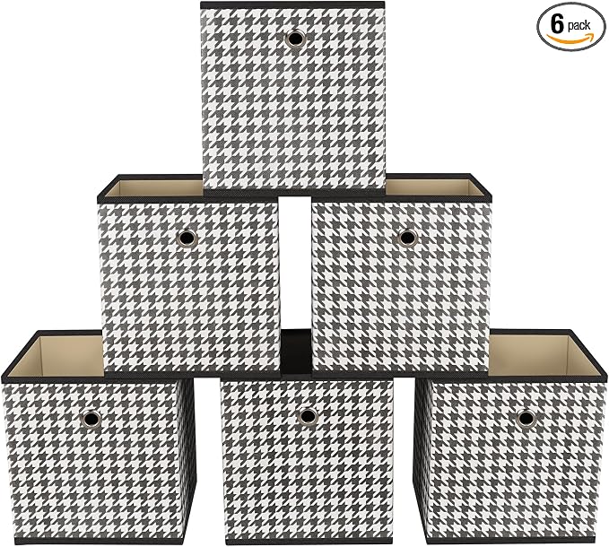 Foldable Storage Cubes Bins ,11 Inch Cloth Storage Cube Fabric Storage Box Cubes Organizer Baskets with Dual Handles for Home Organizer Set of 6 (Houndstooth) by NieEnjoy