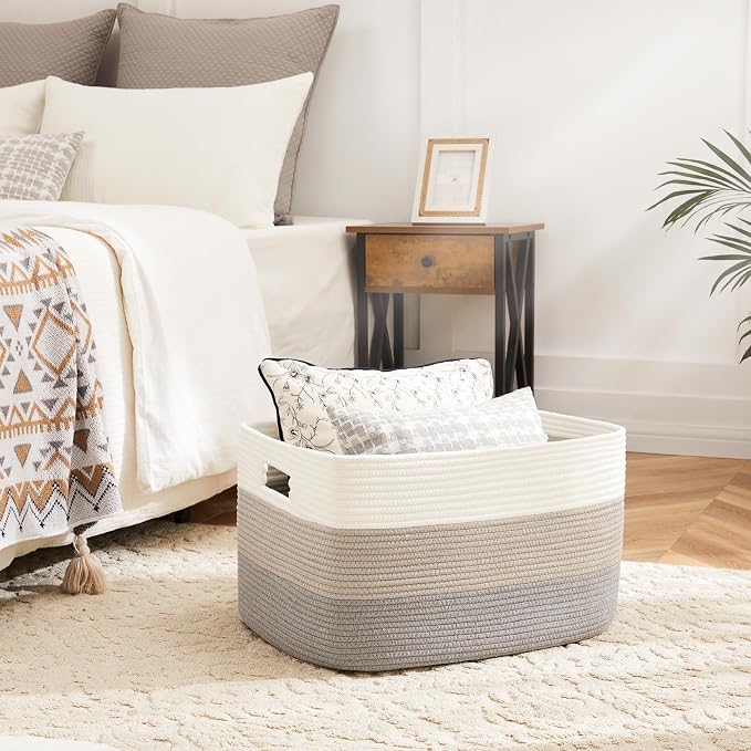 Artfeel Blanket Basket,Rectangle Woven Baskets for Storage,100L Laundry Basket for Decorative Nursery Blanket,Toys,Dirty Clothes and Magazine in Shelves,Baby Room,and Living Room - Image 2