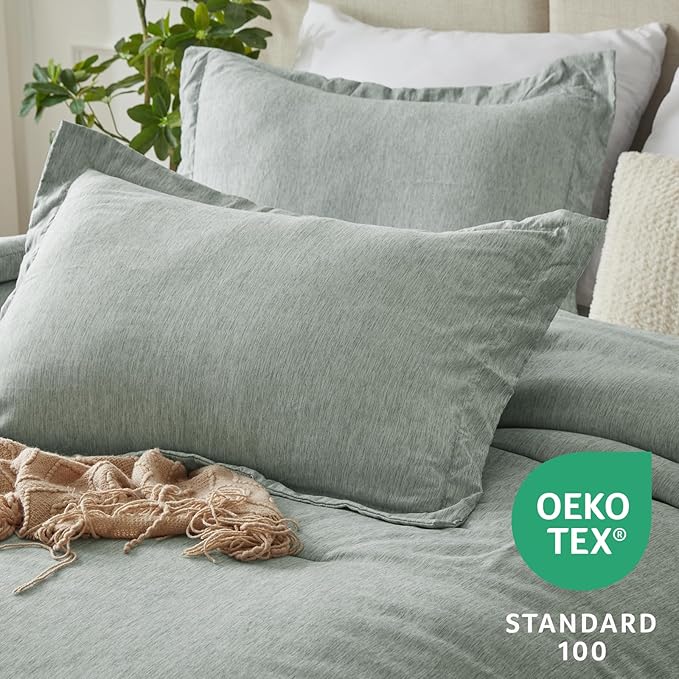 CozyLux Full Size Comforter Set - 3 Pieces Sage Green Soft Luxury Cationic Dyeing Bedding Comforter for All Season, Breathable Lightweight Fluffy Boho Bed Sets with 1 Comforter and 2 Pillow Shams