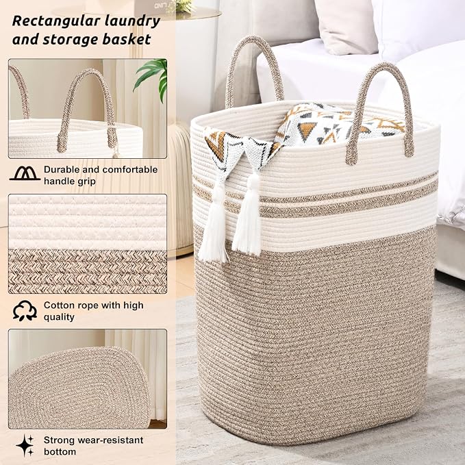 Woven Laundry Basket for Clothes, 100 L Large Rectangle Laundry Hampers, Nursery Storage Basket for Toys, Tall Dirty Clothes Hamper for Bedroom Aesthetic, Bathroom, Laundry Room - Image 9