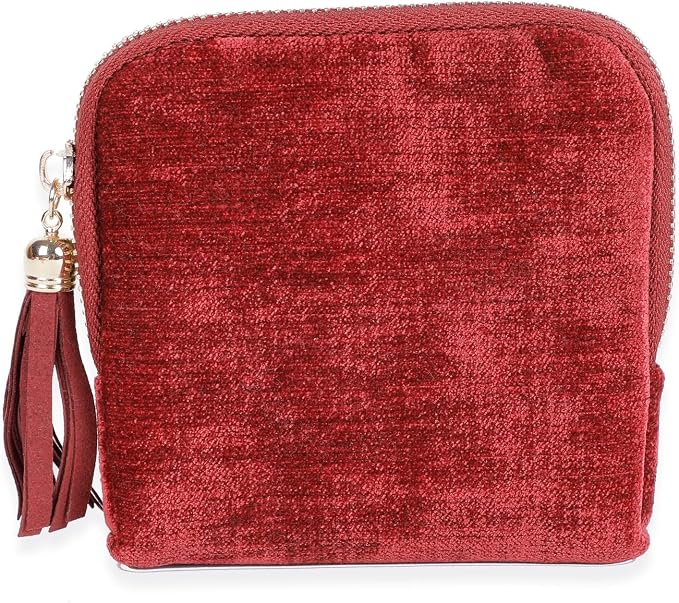 ASINGYER Travel Jewelry Storage Bag for Women, Velvet Portable Jewelry Organizer with Tassel Zipper, Small Pouches for Bracelets Necklaces Rings Earrings, Wedding Gift for Women (Wine red) by ASINGYERbyASINGYERHOME