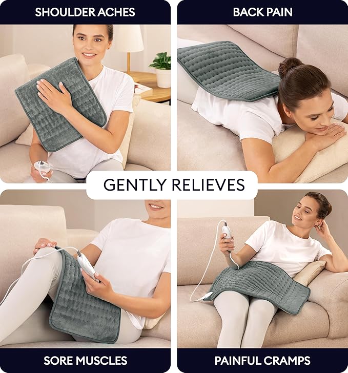 GENIANI Electric Heating Pad for Back Pain & Cramps Relief, Electric Throw, Auto Shut Off, Machine Washable, Moist Heat Pad for Neck & Shoulder, Extra Large 24x12