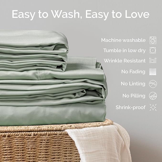 Viscose Bamboo Sheets - Cal King Sheet Set 4PC - Cooling Sheets for Hot Sleepers with Moisture Wicking Technology - Silky Soft 18 Inch Deep Pocket - Sage 72"x84"