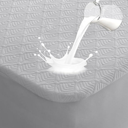 California King Mattress Protector, Waterproof Mattress Pad Washable Rayon Mattress Cover Breathable Noiseless Bed Protector 3D Patterns 5" - 21'' Elastic Fitted Deep Pocket(Light Grey)