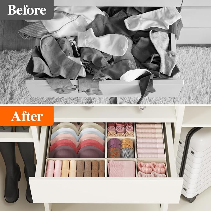 Lifewit 16 Pack Drawer Organizer, Dresser Underwear Drawer Organizer Bins, Foldable Fabric Closet Organizers, Storage Drawer Dividers, Dorm Room Essentials for Clothing, Socks, Towels, Ties Khaki - Image 7