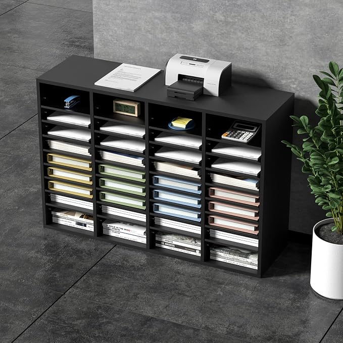 VEVOR Wood Literature Organizer, 36 Compartments, Mailboxes Slot with Removable Shelves, File Sorter for Office, Home, Classroom, or Mailrooms Organization, Black - Image 2