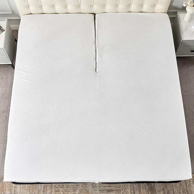 Kingnex Waterproof Partial Split Top Cal King Mattress Protector for Adjustable Bed with 32-34" Upper Flex Head Noiseless Soft Bamboo Viscose Terry Fitted Mattress Cover