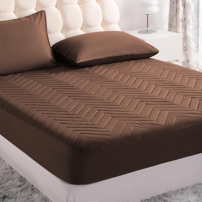 Quilted Waterproof Mattress Protector - California King Size 15" Deep Pocket Fitted Sheet, Ultra-Soft Breathable and Machine Washable Mattress Pad Cover - Coffee