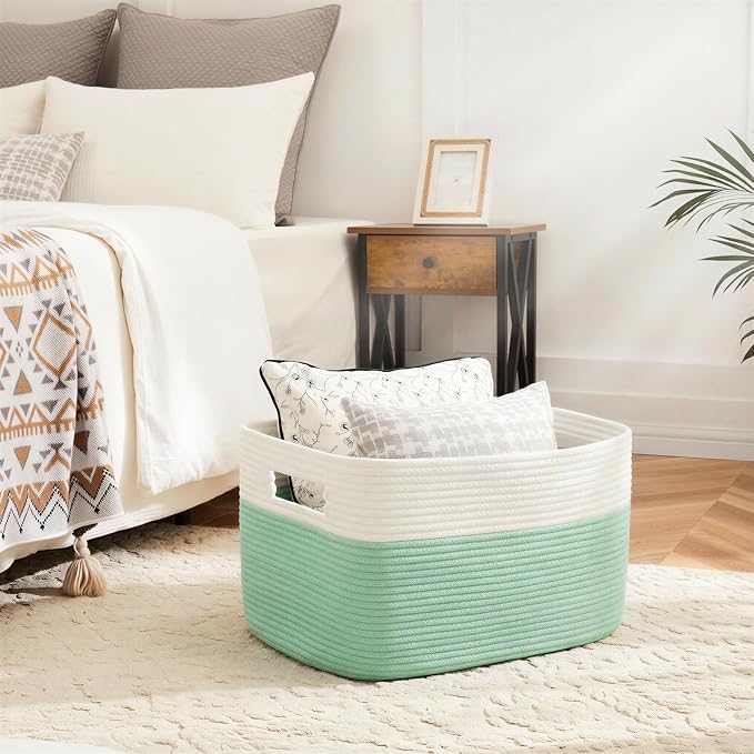 Artfeel Blanket Basket,Rectangle Woven Baskets for Storage,65L Laundry Basket for Decorative Nursery Blanket,Toys,Dirty Clothes and Magazine in Shelves,Baby Room,and Living Room - Image 2
