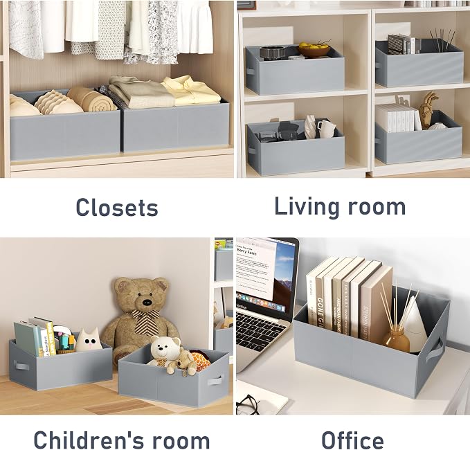 DIMJ Closet Storage Bins 6 Pack - Fabric Storage Baskets for Shelves, Large Clothes Organizers with Handles, Trapezoid Shelf Organization Storage Cubes for Purse, Toys, Books, Towel, Clothes - Image 5