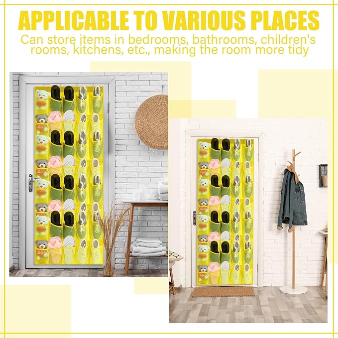 Windyun 40 Over the Door Shoe Organizer Large Mesh Pocket Hanging Shoe Rack for Closet Yellow Nonslip Behind Door Storage Holder Back to School Organizer for Dorm Room College Classroom Storage - Image 6