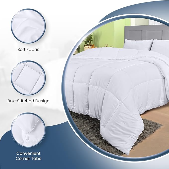 Utopia Bedding Comforters Full Size, All Season Duvet Insert, Down Alternative Box Stitched Bed Comforter with Corner Tabs, Machine Washable (White)