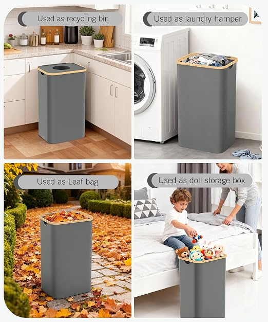 Recycling Bins for Kitchen, 26 Gallon (100L) Recycle Bin with lid, Indoor Oxford Fabric Recycling Trash Can with 2 Pack Removeable and Reusable Inner Bags for Bottle Can Glass Plastic Sticker, Grey - Image 6