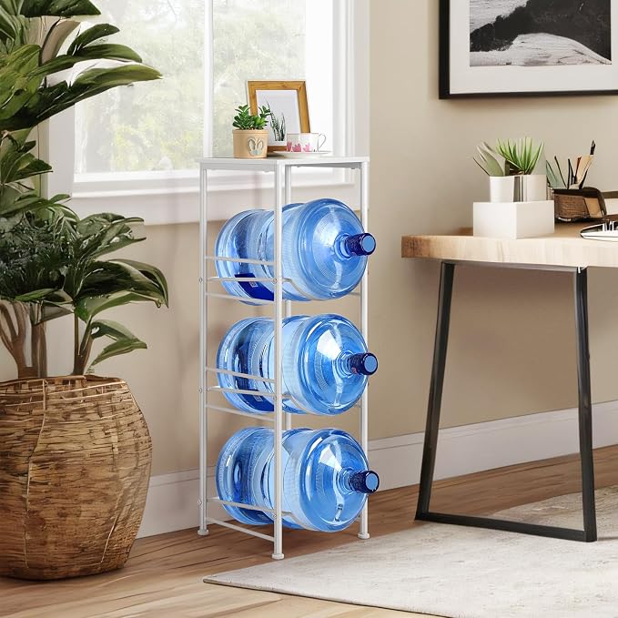 OYEAL 5 Gallon Water Bottle Jug Holder 3-Tier Water Bottle Holder Organizer with Top Shelf, Heavy Duty Water Dispenser Stand Rack for Kitchen Living Room Office, White - Image 6