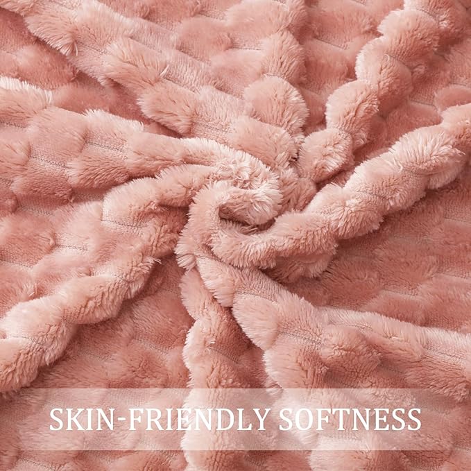 Exclusivo Mezcla Fleece Throw Blanket for Couch, Extra Large Fuzzy Dusty Pink Bed Blankets, Soft Cozy Plush Sofa Throws for All Seasons, 50x70 Inches