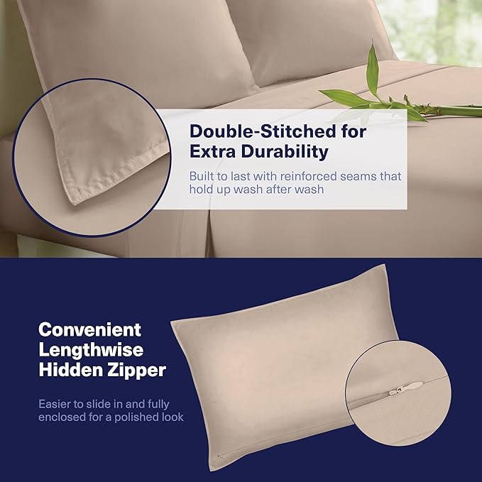 Kickoff Viscose Bamboo Sheets Full Size 4-pc 100% Organic Bamboo Viscose Bed Cooling Sheets Full Size Set Cool Bedding for hot Sleepers Sheet, Flat, Fitted, Pillowcases (Taupe Latte, F)