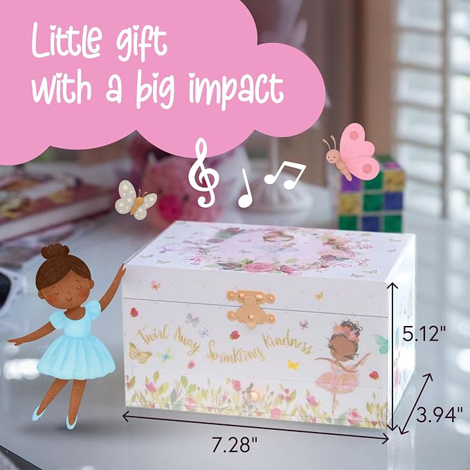 The Memory Building Co Black Ballerina Musical Jewelry Box Plays Classic Melody, Storage Organizer Music Box for Kids Ages 6-12 MDF Wood w/ 2 Fabric Lined Ring Bracelet Necklace Treasure Compartments - Image 2