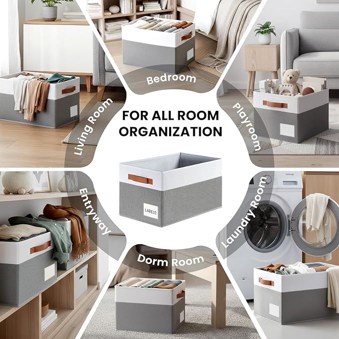 Criusia Large Closet Storage Baskets for organizing 4 Pack, Non-Dust-Absorbing Closet Shelf Organizer Bins with Handles & Labels - Decorative Collapsible Baskets for Living Room Bedroom Nursery Dorm - Image 6