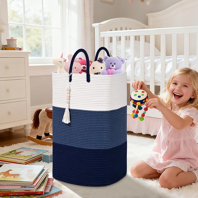 Woven Laundry Basket for Clothes,65 L Large Rectangle Laundry Hampers with Beads Tassel, Nursery Storage Basket for Toys, Tall Dirty Clothes Hamper for Bedroom Aesthetic, Laundry Room Organization - Image 7