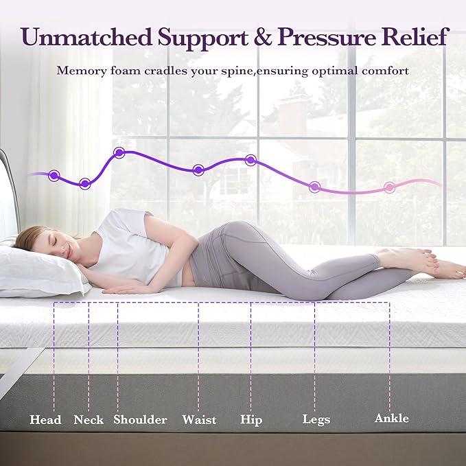 SINWEEK 3 Inch Gel Memory Foam Mattress Topper with Cooling Cover Ventilated Soft Mattress Pad, Bed Topper, CertiPUR-US Certified, Queen Size