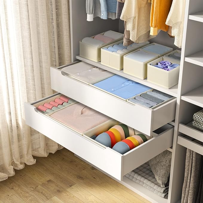 DIMJ Drawer Organizer Clothes, 12 Pack Dresser Organizer, Foldable Closet Organizers and Storage, Fabric Dresser Bins, Drawer Dividers for Nursery, Baby Clothes, Underwears, Sock (Beige) - Image 4
