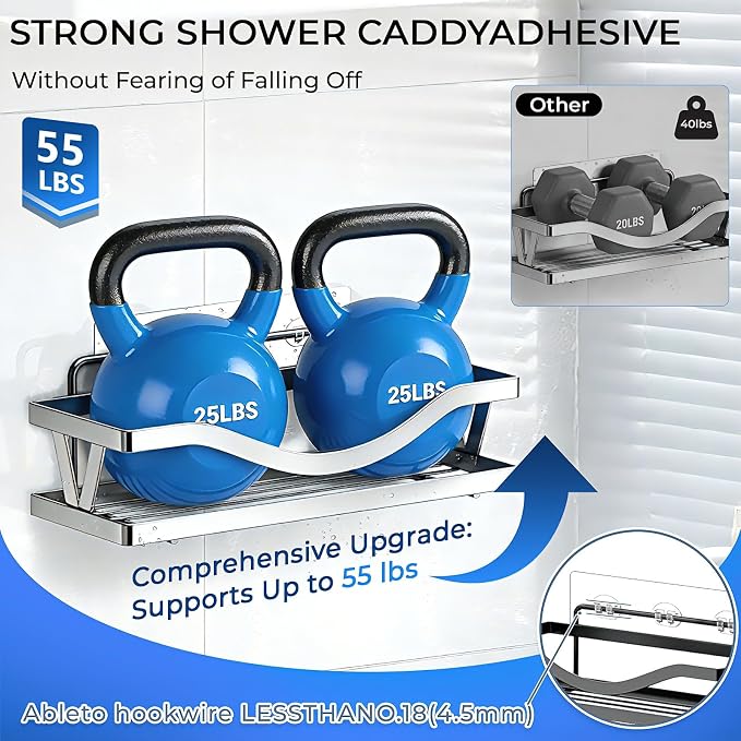 14 Pack Shower Caddy Adhesive Replacement, Strong Adhesive Hooks, Waterproof Shower Adhesive Strips, No Drilling, for Bathroom Storage Shelves - Image 2
