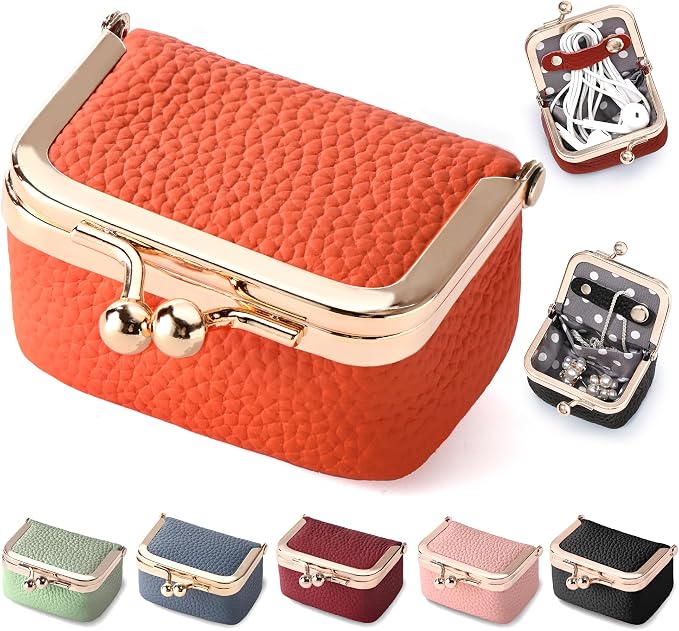 Zivyes Mini Jewelry Box Travel Small Coin Purse Organizer Case Genuine Leather Tiny Size (Orange) by Zivyes