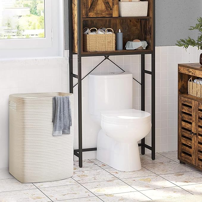 MEGASKET Large Laundry Hamper 16"x13"x22" - Tall Woven Laundry Basket, Cotton Rope Dirty Clothes Hamper, Baby Kids Nursery Wicker Laundry Basket, Bedroom Aesthetic, Soft Laundry Bin, White Hamper, 75L - Image 6