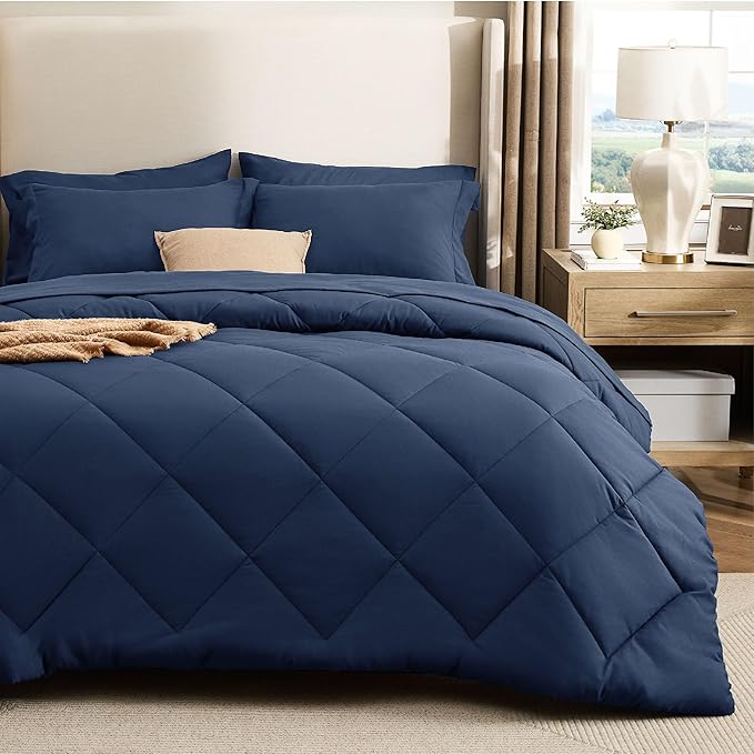 Bedsure 7 Pieces King Comforter Set Premium Series, Hotel Luxury Soft Bed in a Bag, Goose Down Alternative, Safe for Sensitive Skin Bedding Comforter All Season Medium Warmth, Navy Blue King Size