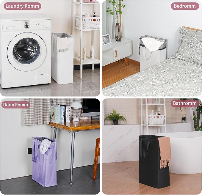 efluky Slim Laundry Basket, Narrow Laundry Hamper with Handles, Collapsible Dirty Clothes Hamper, Tall Laundry Bin for Laundry Room, Dorm and Bedroom, 12.7 Gallons(48L) Light Purple - Image 7
