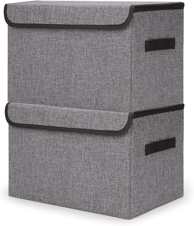 Bagnizer Large 42 Quarts Fabric Storage Bins with Lids [2-Pack] Linen Collapsible Foldable Storage Cubes, Closet Organizer Containers boxes with Handles for Home Office (16.7 x 12 x 12, Gray) by Bagnizer
