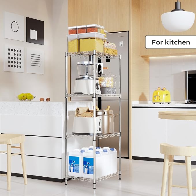 M MZG 4 Tiers Shelf Metal Storage Shelves Wire Rack Closet Organizers with Wheel for Garage Kitchen Bathroom Laundry Chrome 11.8" D x 17.7" W x 41.9" H - Image 7