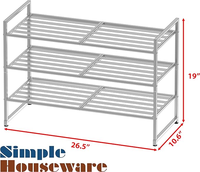 Simple Houseware 3-Tier Stackable Metal Panel Shoes Rack, Silver - Image 3