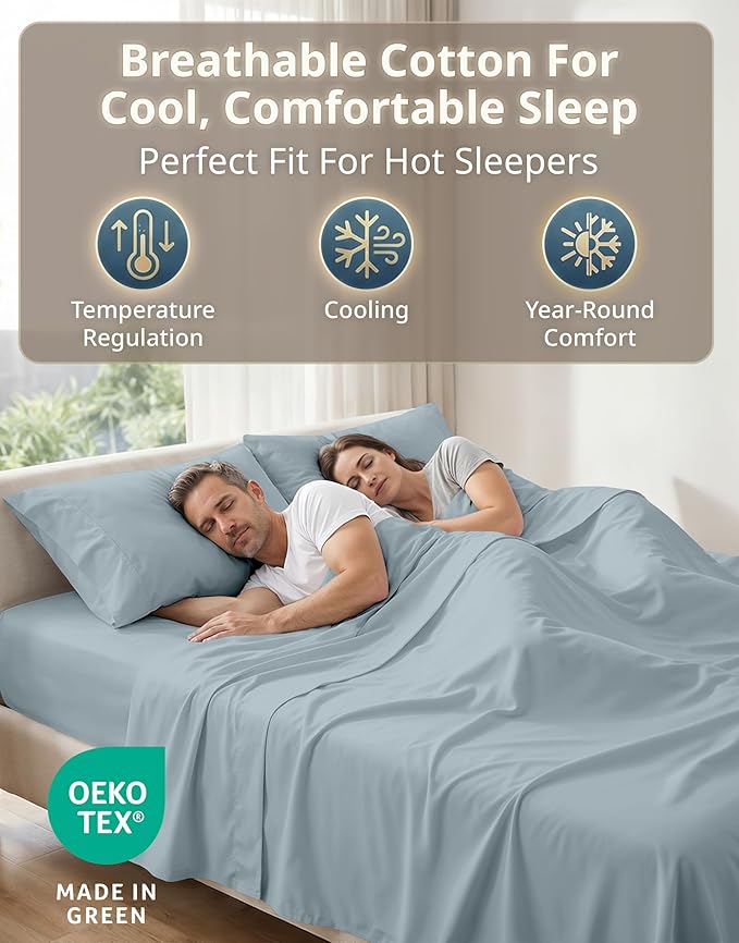 LANE LINEN 100% Cotton Sheets Full Size - Premium Sateen Weave for a Silky Finish - Hotel Collection Sheet Set - Snugly Fits Matresses Upto 15 '' Deep - Oeko TEX Certified Set - French Blue