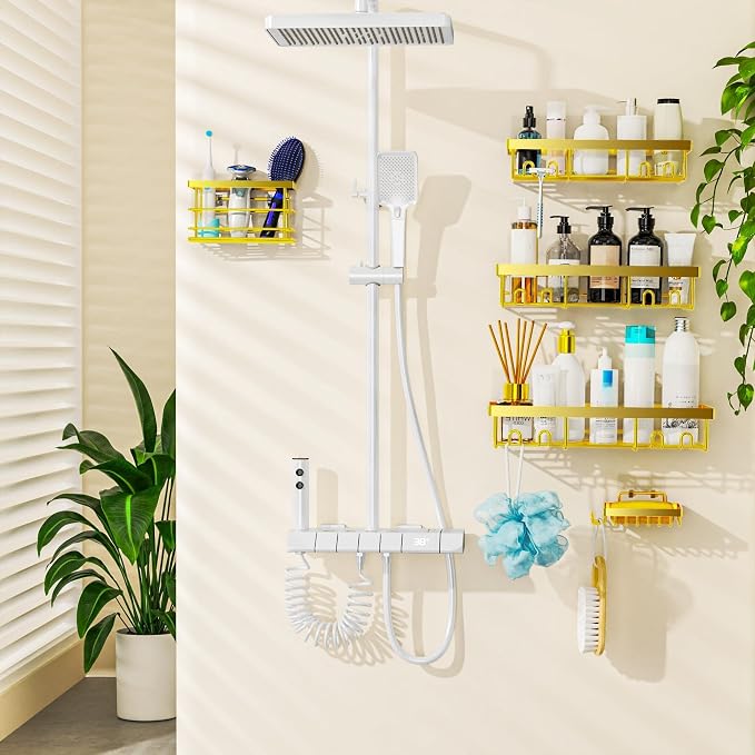 Moforoco Adhesive Shower Caddy Organizer Shelves Rack - 5 Pack Corner Bathroom Storage Organization, Home & Kitchen Decor Inside RV Accessories, Hanging First Apartment Household Camper Essentials - Image 5