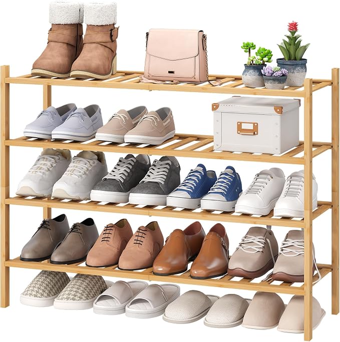 viewcare Shoe Rack, 4-Tier Long Shoe Rack for Entryway, Bamboo Wood Shoe Shelf for Closet & Hallway, Long 33IN | Beautiful | Functional | Sturdy | Durable by VIEWCARE