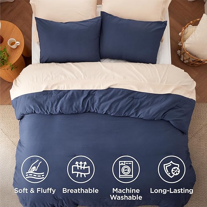 Bedsure King Comforter Set, Navy Soft Prewashed Bedding for All Seasons, 3 Pieces GentleSoft™ Bed Set, 1 Lightweight Comforter (104"x90") and 2 Pillowcases (20"x36")
