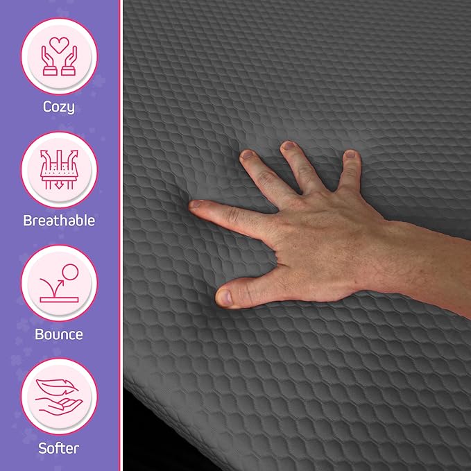 Lash Bed Foam Topper – 2.5 Inch Thick Memory Foam Massage Table Pad with Corner Straps & Anti-Slip Base, Comfortable Spa or Facial Bed Topper for Lash Extensions & Salon Use – Gray