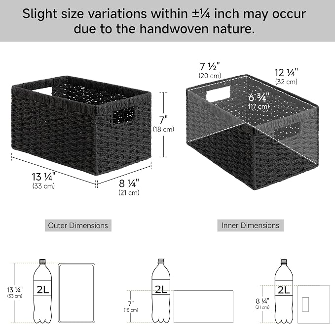 StorageWorks Pantry Baskets, Wicker Storage Baskets for Organizing, Pantry Organizers and Storage, Medium, Black, 2-Pack - Image 3