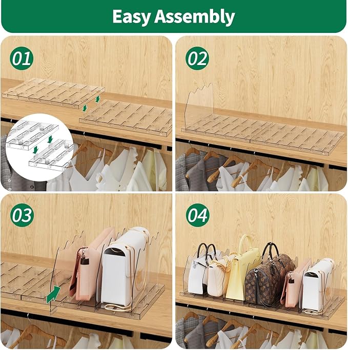 SPACEKEEPER Adjustable Shelf Divider for Closet, 2 Pack Clear Purse Organizers for Closet Acrylic Handbag Separators Storage Organizer Bookshelf Separator Dividers in Bedroom, Office - Image 6