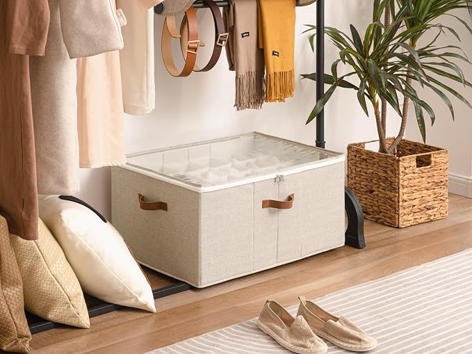 StorageWorks Shoe Organizer for Closet, Fits up to 24 Pairs, Shoe Cubby Storage Containers with Adjustable Dividers and Clear Cover, Taupe - Image 5
