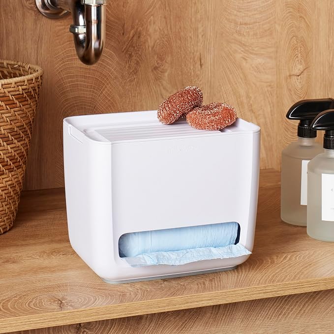 YouCopia SinkSuite Trash Bag Dispenser, Standing Garbage Bag Organizer with Removable Lid and Cradle for Storage, Speckled White - Image 7