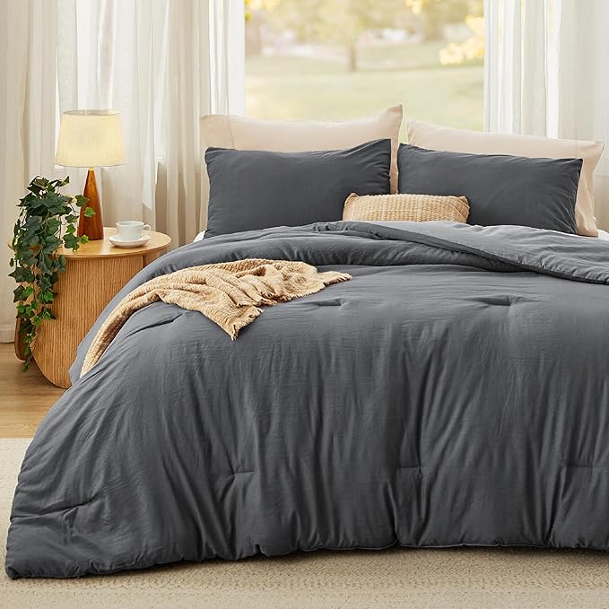 Bedsure King Comforter Set, Dark Gray Soft Prewashed Bedding for All Seasons, 3 Pieces GentleSoft™ Bed Set, 1 Lightweight Comforter (104"x90") and 2 Pillowcases (20"x36")