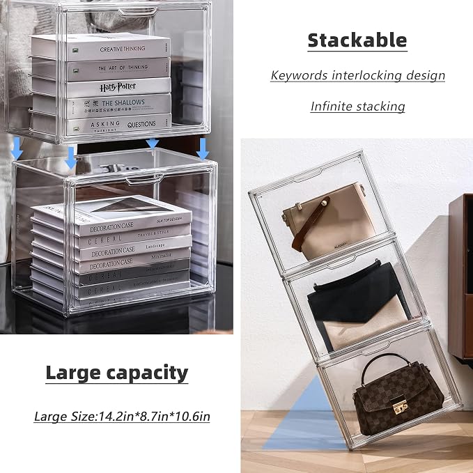 Clear Acrylic Display Case, Stackable Plastic Storage Bins with Magnetic Attraction Lid, Showcase for Cosmetic, Large Figures Collectibles, X-Large - Image 3
