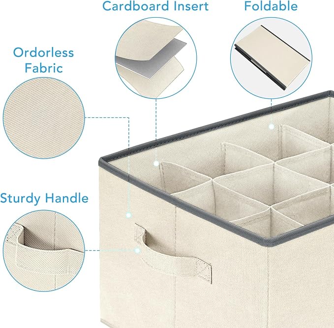 3 Pcs 12 Cell Large Size Pants Organizers for Clothes, Jeans, Sweater, T-shirt, Dress Stackable for Wardrobe Closet Drawer Organizer Storage Bin Container, Beige - Image 4