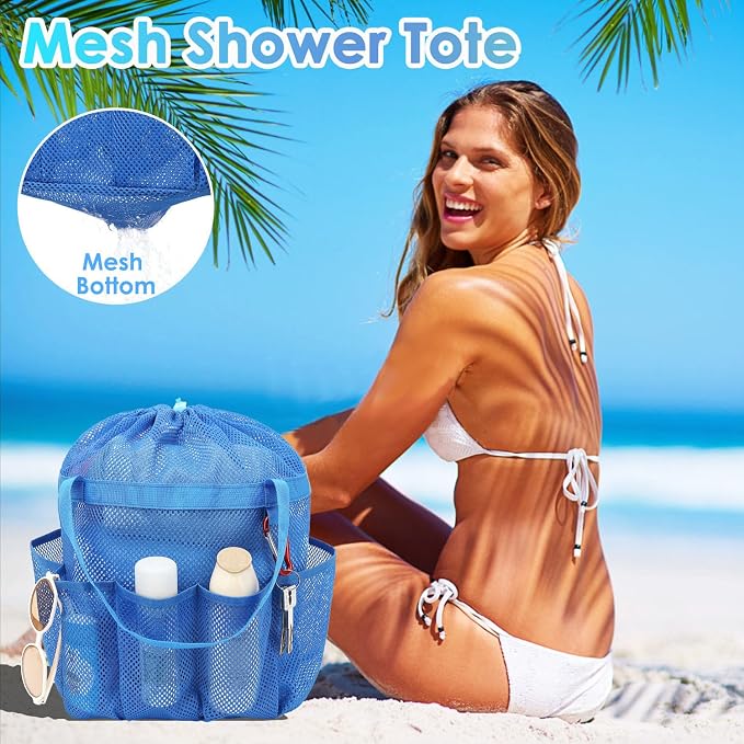 Fammart Mesh Shower Caddy Portable with Drawstring, Dorm Room Essentials for College Girls Guys, 8-Pocket Extra Large Shower Bag Basket Tote for Camping Beach Gym Travel Toiletry Bathroom - Image 6