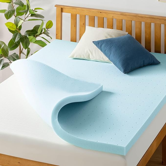 Best Price Mattress 2.5 Inch Ventilated Memory Foam Mattress Topper, Cooling Gel Infusion, CertiPUR-US Certified, Dorm Essentials, Twin, Blue